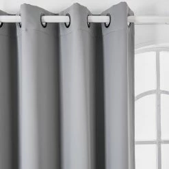 TeamsonUS Teamson Home 63" Lamia Premium Solid Insulated Thermal Blackout Window Curtain Panels With Grommets, Fossil Gray