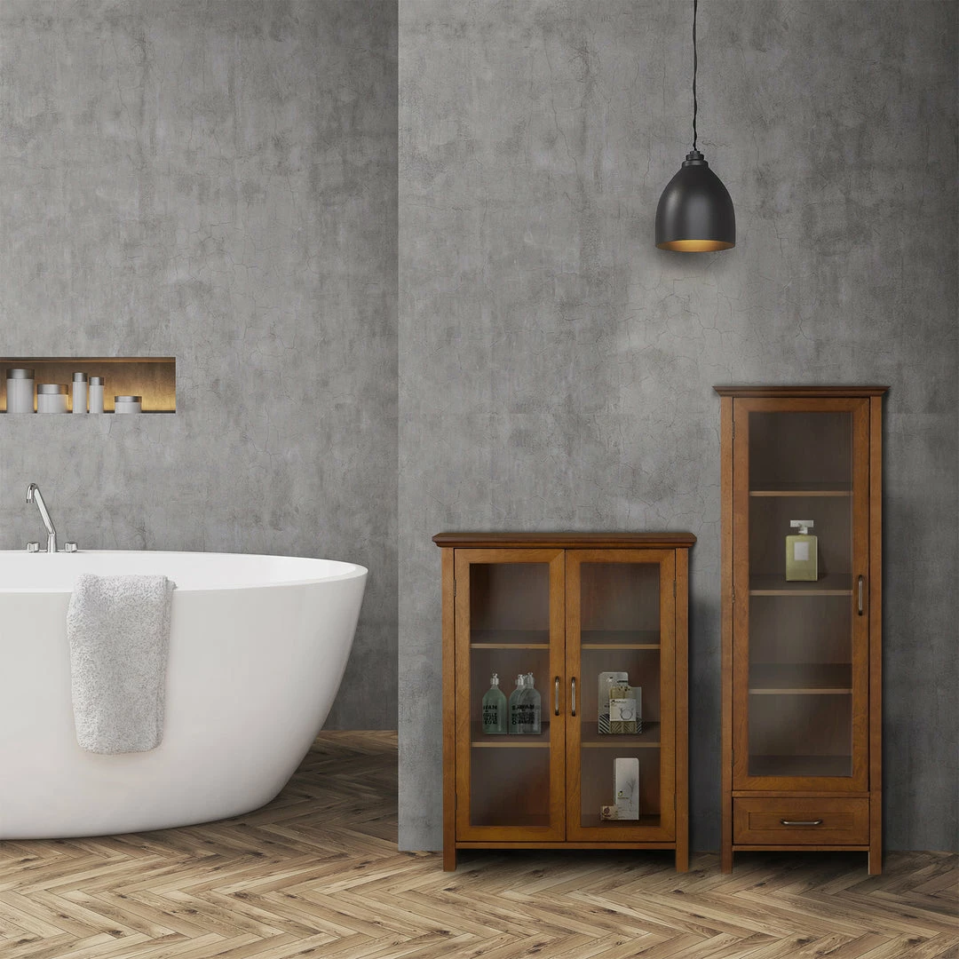 TeamsonUS Teamson Home Avery Wooden Linen Tower Cabinet With Storage, Oiled Oak