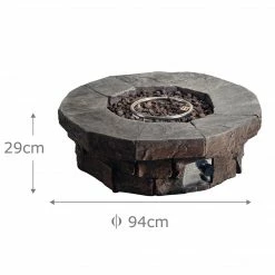 TeamsonUS Teamson Home Outdoor Circular Stone-Look Propane Gas Fire Pit, Slate Gray