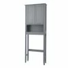 TeamsonUS Teamson Home Mercer Mid Century Modern Wooden Over-the-Toilet Storage Cabinet With Doors, Gray