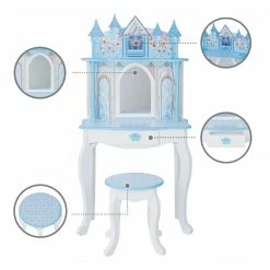 TeamsonUS Fantasy Fields Kids Dreamland Castle Vanity Set With Chair And Accessories, White/Blue