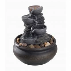 TeamsonUS Teamson Home Tabletop Fountain With LED Light, Stone Gray