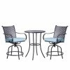 TeamsonUS Teamson Home Outdoor 3 Piece Steel Bar Height Bistro Table And Swivel Chairs With Cushions Set, Black