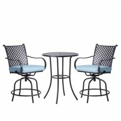TeamsonUS Teamson Home Outdoor 3 Piece Steel Bar Height Bistro Table And Swivel Chairs With Cushions Set, Black