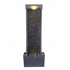 TeamsonUS Teamson Home Indoor/Outdoor Modern Curved Slate Stone-Look Tall Waterfall Fountain With LED Lights