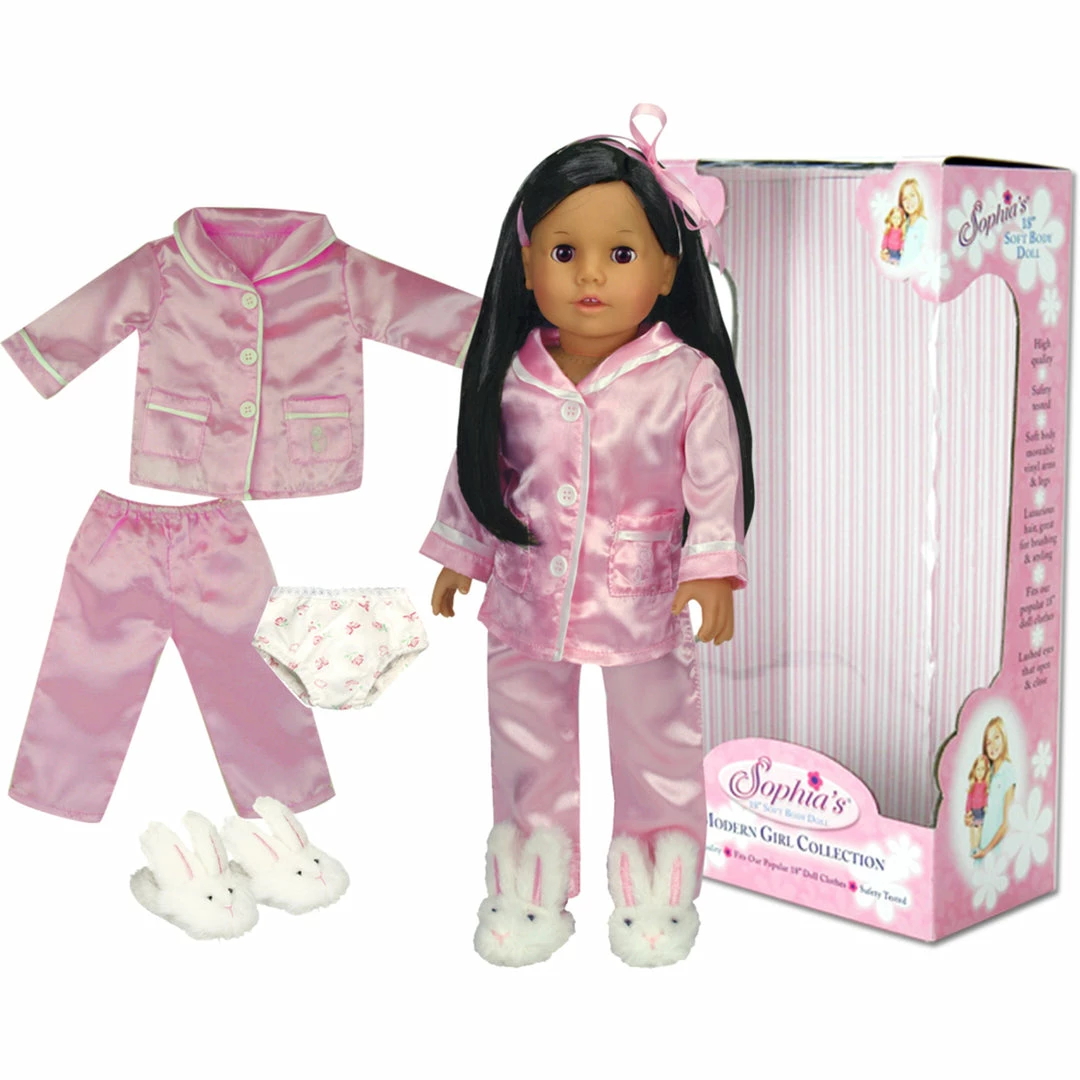 TeamsonUS Sophia's - 18" Doll - Doll Julia With Satin Pajama, Bunny Slippers, Hair Ribbon - Pink Kids