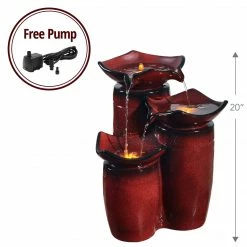 TeamsonUS Teamson Home Outdoor 3-Tier Glazed Pot Floor Fountain With LED Lights, Red