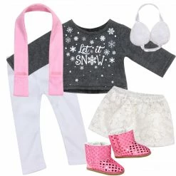 TeamsonUS Sophia's 6 Piece 'Let It Snow' Sweater And Skirt Outfit Set For 18'' Dolls