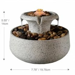 TeamsonUS Teamson Home Natural Tabletop Tiered Fountain With LED Light, Stone