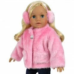 TeamsonUS Kids Sophia's Pink Fur Coat And Earmuff Headband Set For 18" Dolls