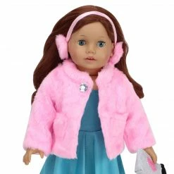 TeamsonUS Kids Sophia's Pink Fur Coat And Earmuff Headband Set For 18