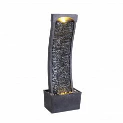 TeamsonUS Teamson Home Indoor/Outdoor Modern Curved Slate Stone-Look Tall Waterfall Fountain With LED Lights