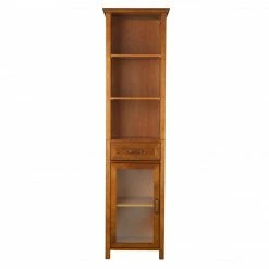 TeamsonUS Teamson Home Oil Oak Finish Bathroom Linen Storage Cabinet With 1 Drawer And 3 Open Shelves, Brown