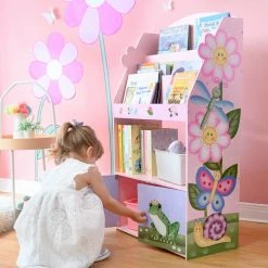 TeamsonUS Fantasy Fields Magic Garden Kids 3-Tier Wooden Bookshelf With Storage, Multicolor