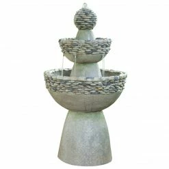 TeamsonUS Teamson Home Outdoor Stone-Look 3-Tier Pedestal Floor Fountain, Gray