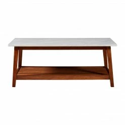 TeamsonUS Teamson Home Kingston Wooden Coffee Table With Storage And Marble-Look Top, Marble/Walnut