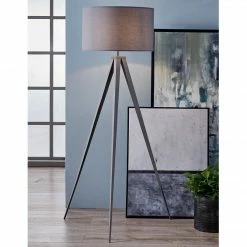 TeamsonUS Teamson Home Romanza 62" Postmodern Tripod Floor Lamp With Drum Shade, Gray
