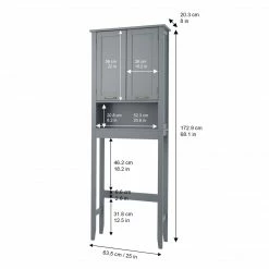 TeamsonUS Teamson Home Mercer Mid Century Modern Wooden Over-the-Toilet Storage Cabinet With Doors, Gray
