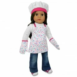 TeamsonUS Kids Sophia's Baking Apron, White Hat And Oven Mitts Set For 18'' Dolls, White